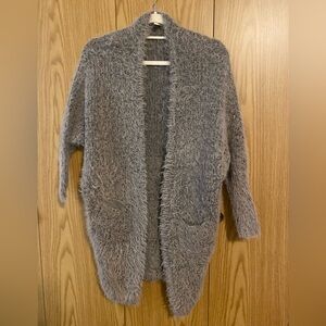 Tea & Cup Gray Fuzzy Open Front Cardigan Sweater